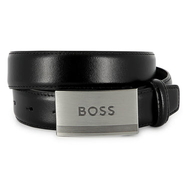 BOSS Cinturon para niño de piel color negro, hebilla con logo